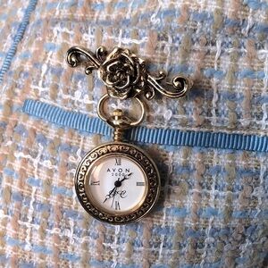 Vintage AVON 2000 Presidents Club Gold Rosebar Dangling watch & rose brooch pin